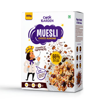 Dark Chocolate Almond Muesli 400g | Healthy Protein Food & Breakfast Cereal | Real Chocolate with added Bran, Seeds, Honey, Dry Fruits  | 100% Vegan & No Preservative |100% WholeGrain